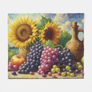 Trauben und Sonnenblumen Ölgemälde Fleecedecke