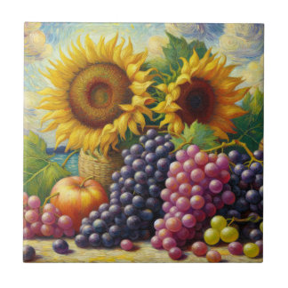 Trauben und Sonnenblumen Ölgemälde Fliese