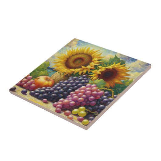 Trauben und Sonnenblumen Ölgemälde Fliese (Seite)