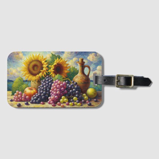 Trauben und Sonnenblumen Ölgemälde Gepäckanhänger (Vorderseite (Horizontal))