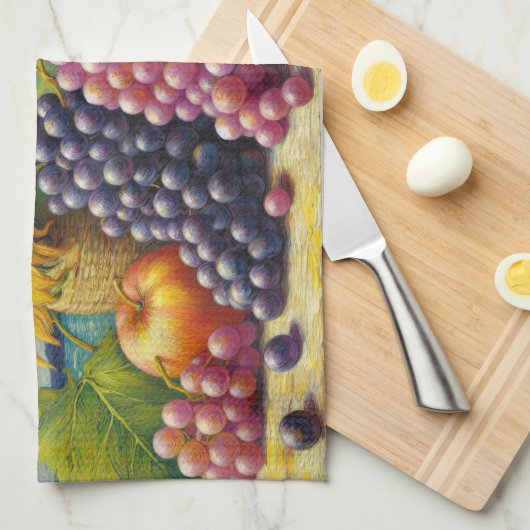 Trauben und Sonnenblumen Ölgemälde Geschirrtuch (Viertel Falte)