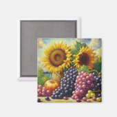 Trauben und Sonnenblumen Ölgemälde Magnet (Vorderseite/Rückseite)