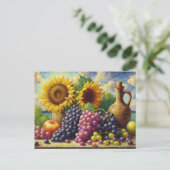 Trauben und Sonnenblumen Ölgemälde Postkarte (Stehend Vorderseite)