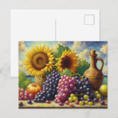 Trauben und Sonnenblumen Ölgemälde Postkarte (Vorne/Hinten)