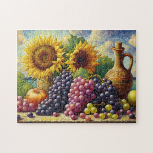 Trauben und Sonnenblumen Ölgemälde Puzzle (Horizontal)