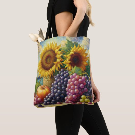 Trauben und Sonnenblumen Ölgemälde Tasche (Von Nahem)