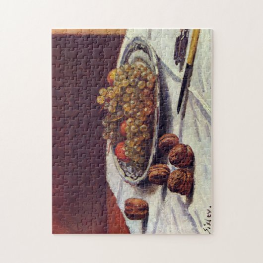 Trauben und Walnüsse auf einem Tisch Sisley Impres Puzzle (Vertikal)