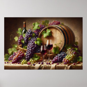 Trauben und Wein Stilleben Poster