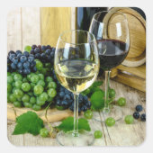 Trauben und Weinkleber Quadratischer Aufkleber (Vorderseite)