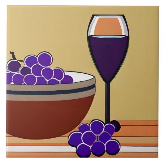Trauben und Wineglass in Maroon und Tan Fliese (Vorderseite)