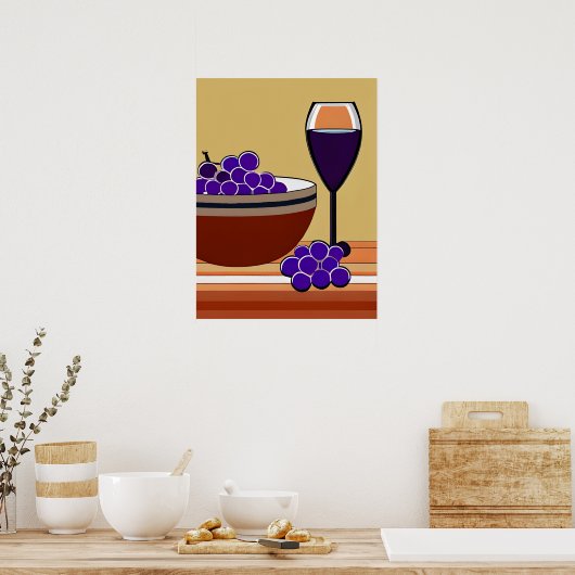 Trauben und Wineglass in Maroon und Tan Poster (Küche)