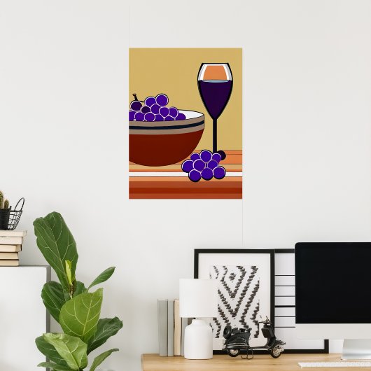 Trauben und Wineglass in Maroon und Tan Poster (Heimbüro)