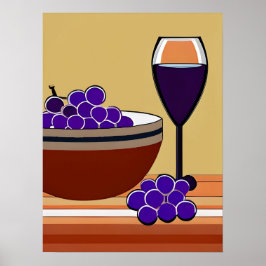Trauben und Wineglass in Maroon und Tan Poster