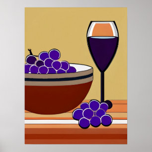 Trauben und Wineglass in Maroon und Tan Poster