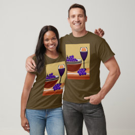 Trauben und Wineglass in Maroon und Tan T-Shirt