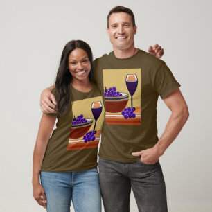 Trauben und Wineglass in Maroon und Tan T-Shirt