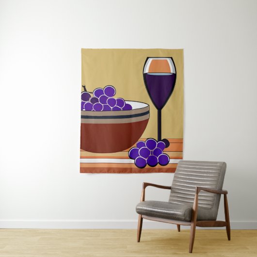 Trauben und Wineglass in Maroon und Tan Wandteppich (Beispiel)