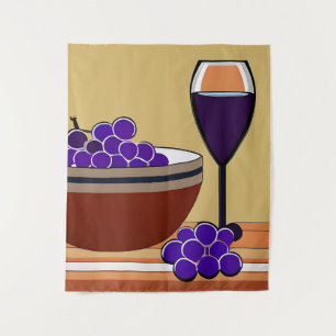 Trauben und Wineglass in Maroon und Tan Wandteppich