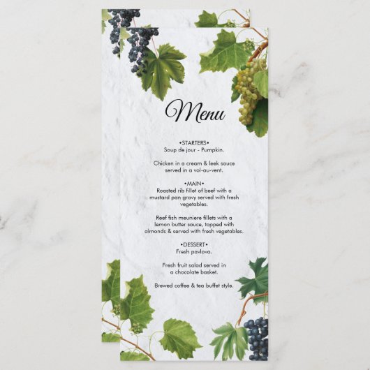 Trauben Weinberg Griechische Insel Hochzeit Menükarte (Vorne/Hinten)