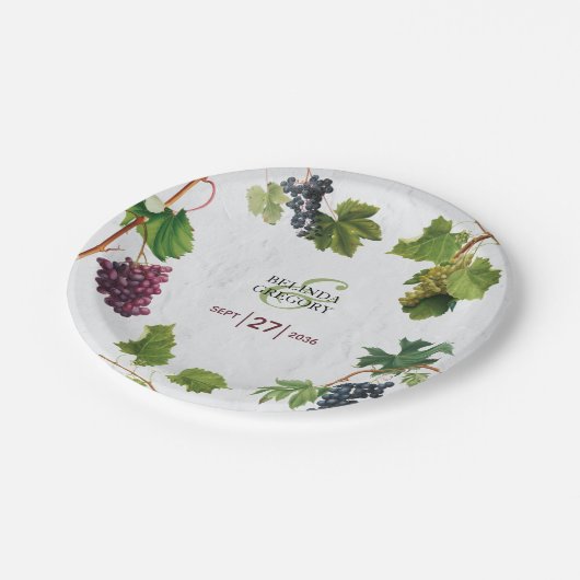 Trauben Weinberg Griechische Insel Hochzeit Pappteller (Schrägansicht)