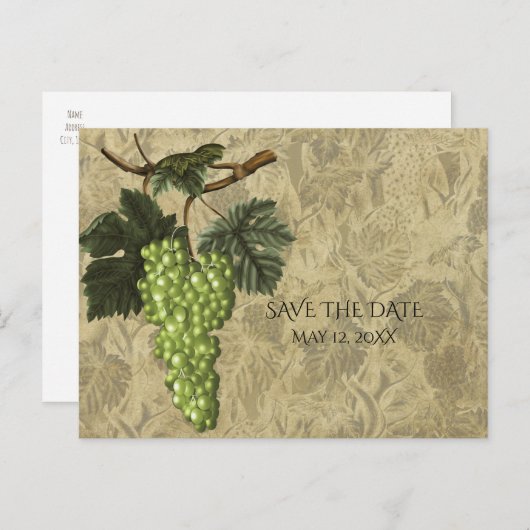 Trauben Weinberg Hochzeitsveranstaltung Save the D Ankündigungspostkarte (Vorne/Hinten)