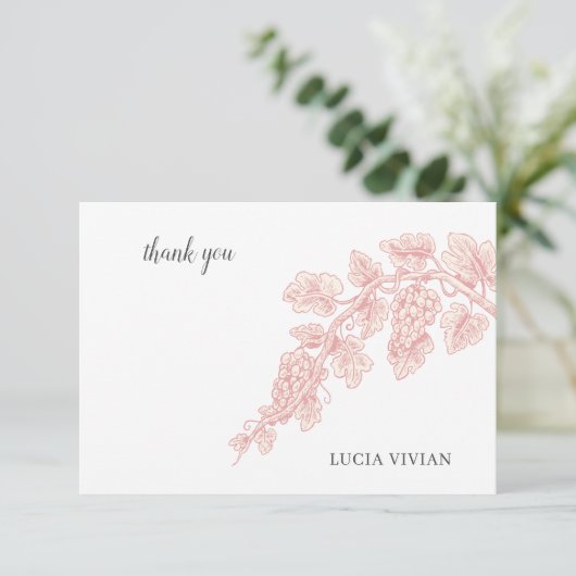 Traubenfrüchte Pflanze Champagner Retro Dankeskarte (Stehend Vorderseite)