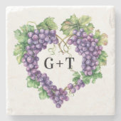 Traubenherz-Monogramm-Initialen Hochzeit Steinuntersetzer (Vorderseite)