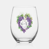 Traubenherz-Monogramm-Initialen Hochzeit Weinglas Ohne Stiel (Rückseite)