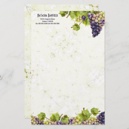 Traubenmediterraner Weingarten Briefpapier (Vorne/Hinten)