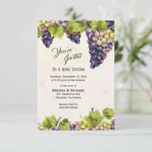 Traubenmediterraner Weingarten Einladung (Stehend Vorderseite)