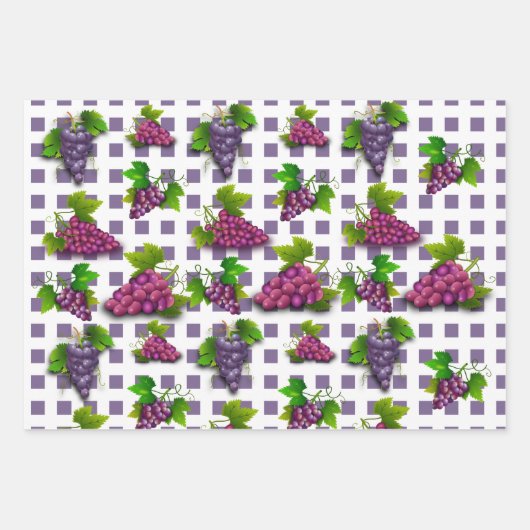 Traubenmuster Streifen Sommer Obstwein Weinkeller Geschenkpapier Set (Vorderseite 3)