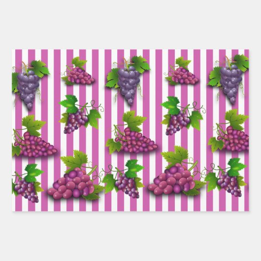 Traubenmuster Streifen Sommer Obstwein Weinkeller Geschenkpapier Set (Vorderseite)