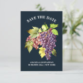 Traubenstrauch Roter Weinkeller Hochzeit Blau Save The Date (Stehend Vorderseite)