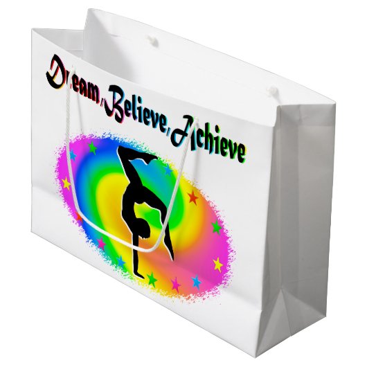 TRAUEN, GLAUBEN UND ERREICHEN GYMNASTIKTRÄUME GROßE GESCHENKTÜTE (Vorderseite Schrägansicht)