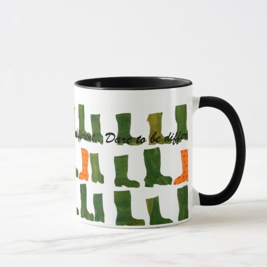 "Trauen Sie sich, verschiedene" grüne und orange Tasse (Rechts)
