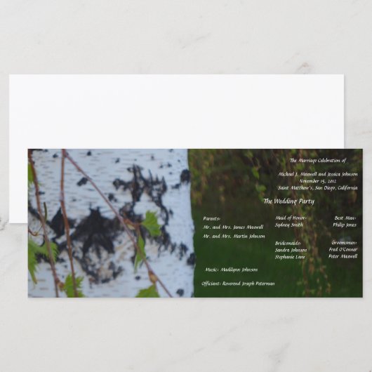 Trauen von Birch-Hochzeiten Programm (Vorne/Hinten)