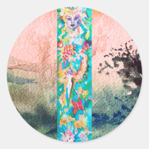 TRAUENMÄDCHEN RUNDER AUFKLEBER