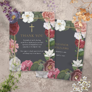 Trauer-Goldkreuz-Blumen-Dankeskarten Mitteilungskarte