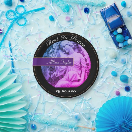 Trauer mit Engel / Gedenkstätte, Beerdigung, Vinta Pappteller (Party)