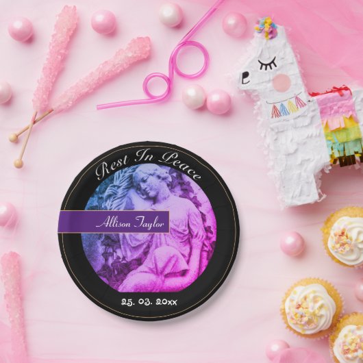 Trauer mit Engel / Gedenkstätte, Beerdigung, Vinta Pappteller (Party)