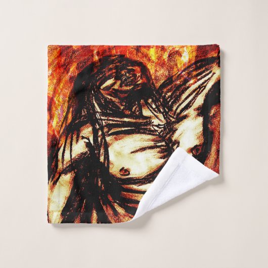Trauer und Depression Kohle Zeichnete auf Feuer Badhandtuch Set (Waschlappen)