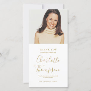 Trauerfeier Elegantes Gold Schriftfoto Dankeskarte