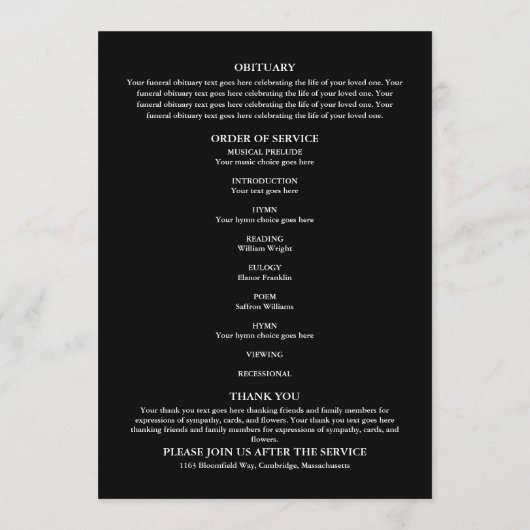 Trauerfeier-Gedenkgottesdienst  Programm (Rückseite)