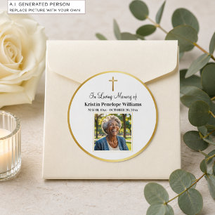 Trauerfeier Goldkreuz Foto Beerdigung Runder Aufkleber