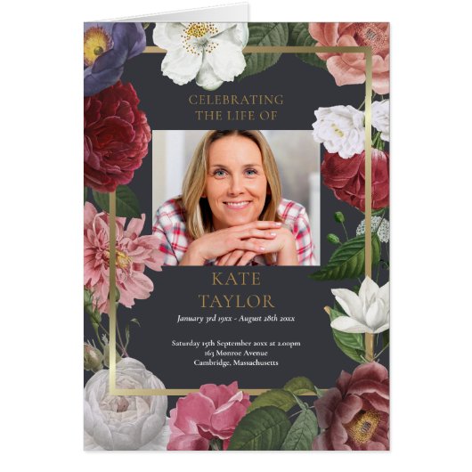 Trauerfeier Programm mit Blumenschmuck (Vorne)