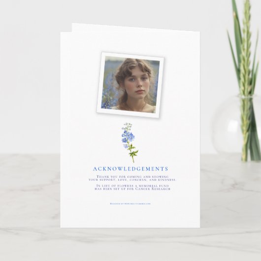 Trauerfeierprogramm blaue Delphinium-Fotos Programm (Rückseite)
