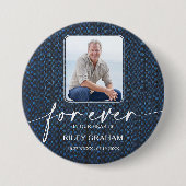 Trauerfoto-Erinnerungstribut Blaues Jeans Button (Vorderseite)