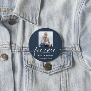 Trauerfoto-Erinnerungstribut Blaues Jeans Button