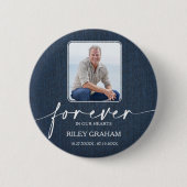 Trauerfoto-Erinnerungstribut Blaues Jeans Button (Vorderseite)