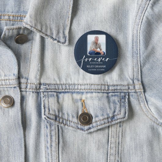 Trauerfoto-Erinnerungstribut Blaues Jeans Button (Beispiel)